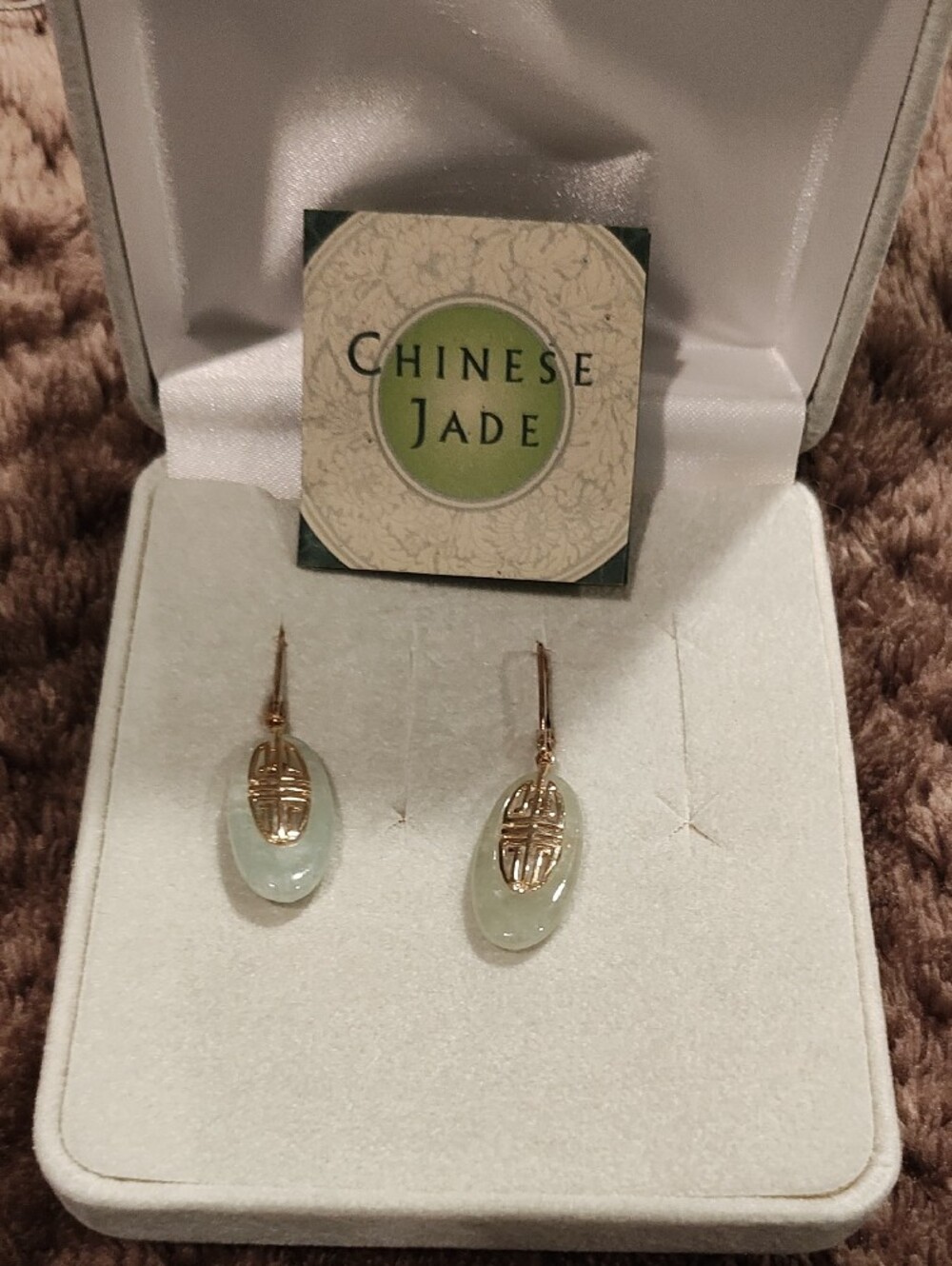QVC Gold-Accented Pale Green Jade Drop Earrings - Picture 2 of 3